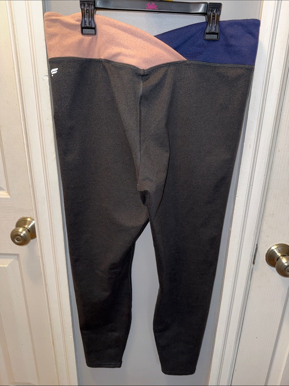 Fabletics High-Waist Leggings in Black with Pink and Navy Waistband